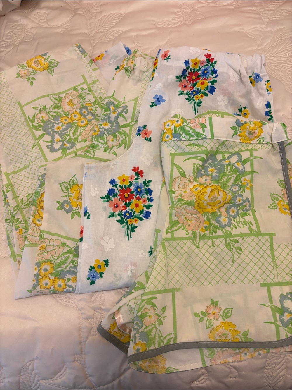 Floral Cotton Pajama Bottoms in White and Yellow - Lightweight Sleepwear
